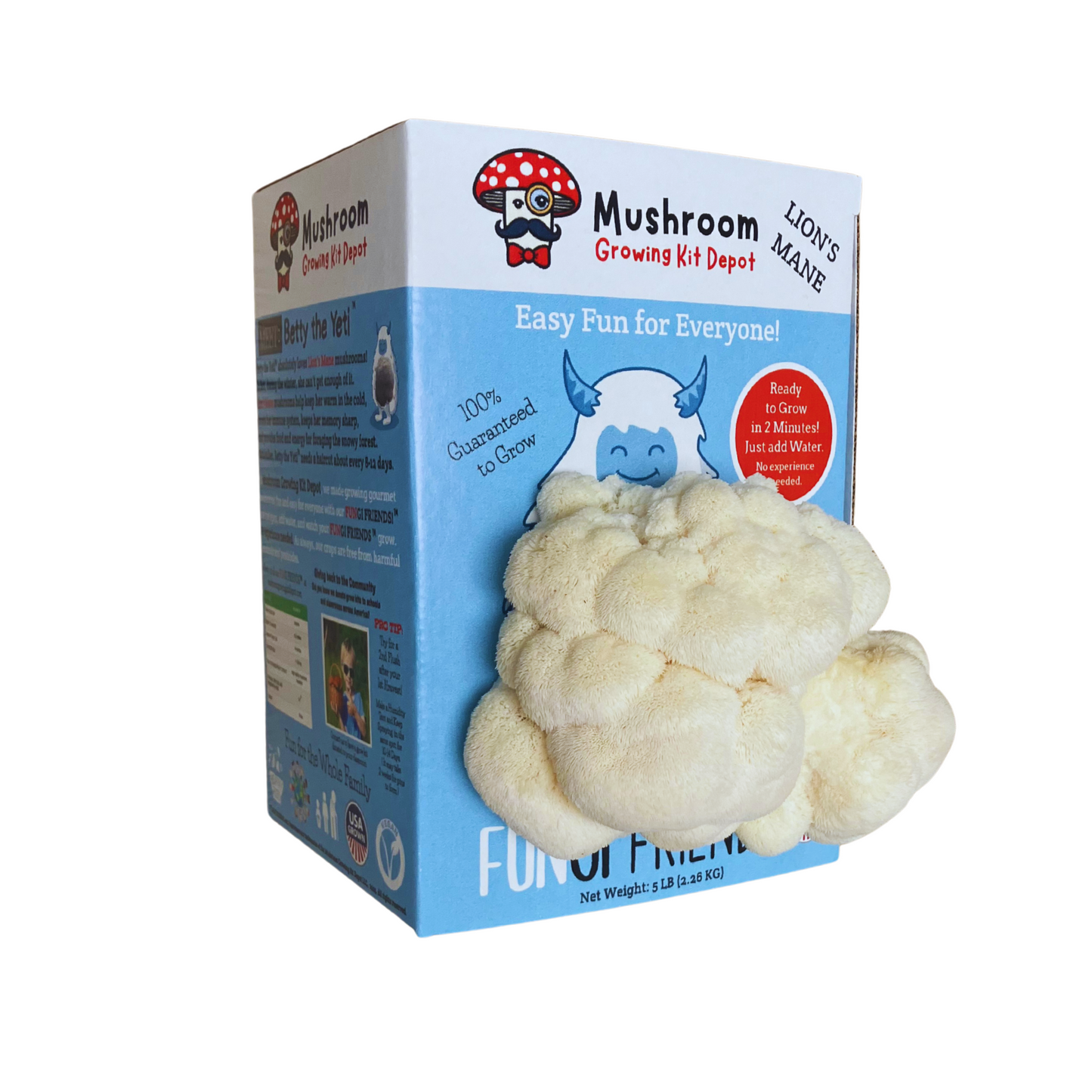 Betty the Yeti - Lion's Mane Mushroom Grow Kit - 5 LBS (with box)