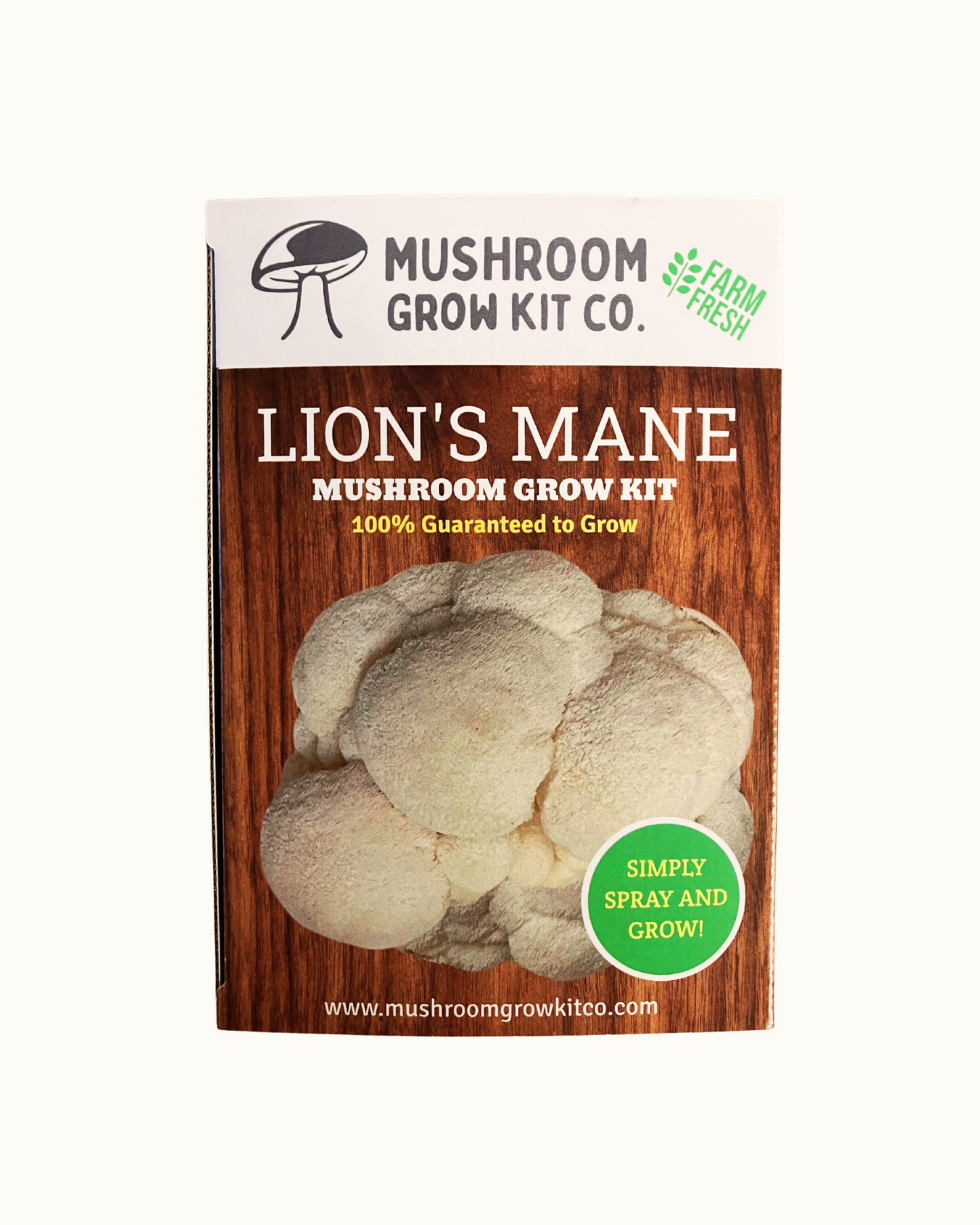 At home lion's mane mushroom growing kit from Mushroom Grow Kit Co. (front of box)